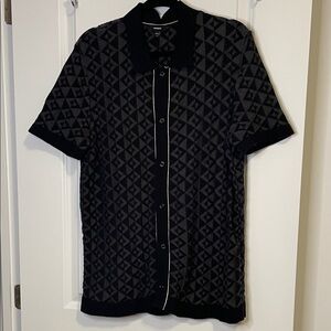 Express Geometric Knit Shirt in Black & Charcoal 100% Cotton
